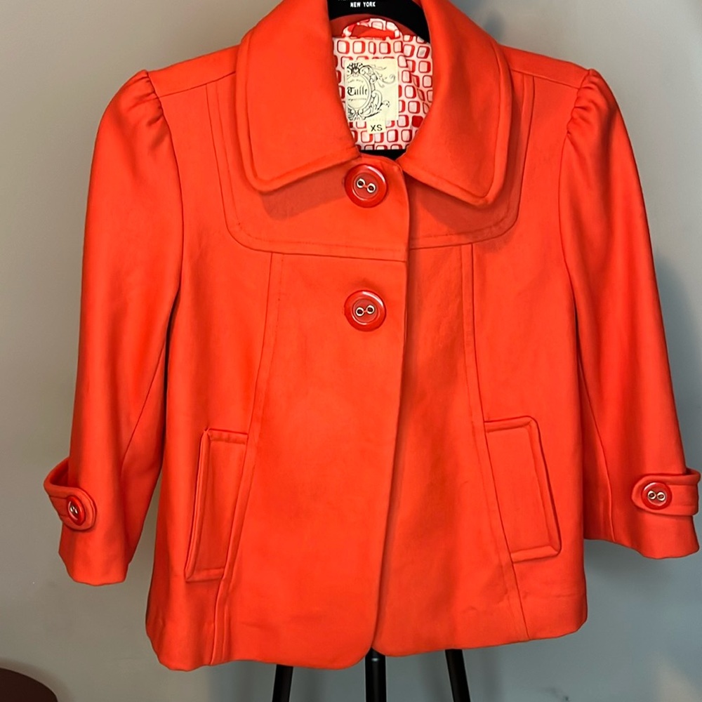 Tulle by Anthropologie Orange Cropped jacket XS